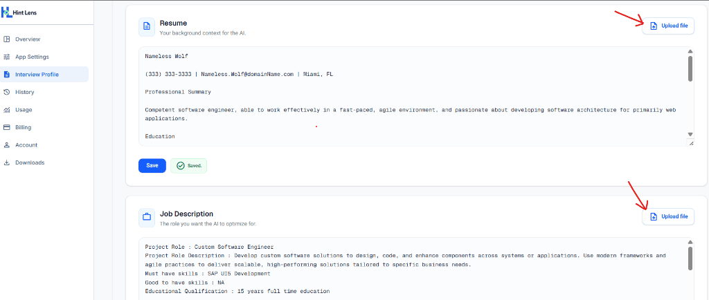 Upload Resume and JD